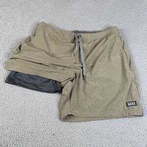 SAXX Sport 2 Life 2N1 Ballpark Pouch Shorts Mens Large Green 7" Lined Stretch